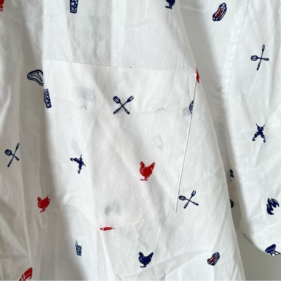 Jam Session White BBQ Themed Pattern Short Sleeve Button Down Shirt - Picture 5 of 7
